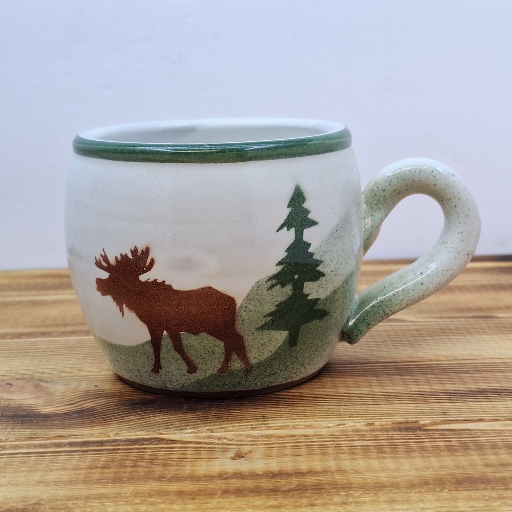 STONEWARE COFFEE MUG MOOSE AIRBRUSHED SPECIAL TIES CARIBOU COFFEE‎ STYLE
